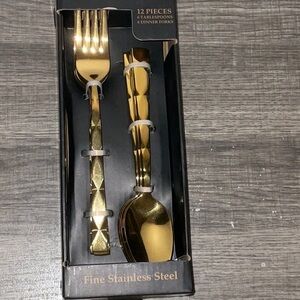 BOMBAY ARIELLA GOLD FINE STAINLESS STEEL 12pc. FLATWARE. NEW IN BOX
